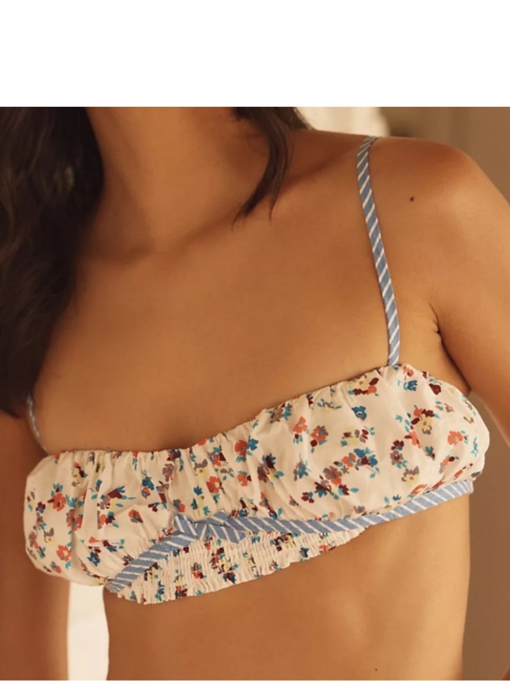 Anthropologie LyreBird Medium Bra Top Printed Cotton Ivory Combo Blue Floral NWT